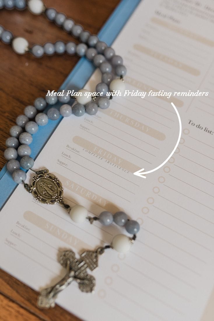 The meal plan page with Friday fasting reminders
